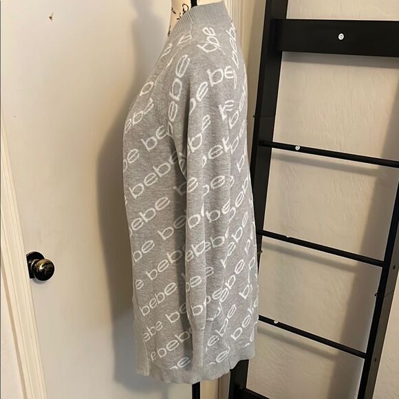 Bebe Gray Logo Open Style Cardigan Sweater Academia Business Casual Comfy - Picture 5 of 10